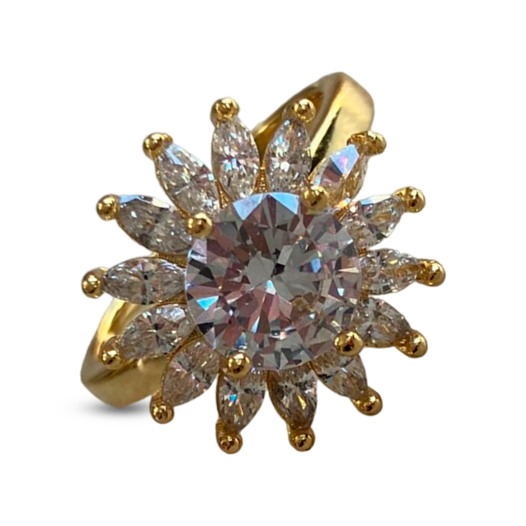 Stainless steel ring With large flower design and diamonds