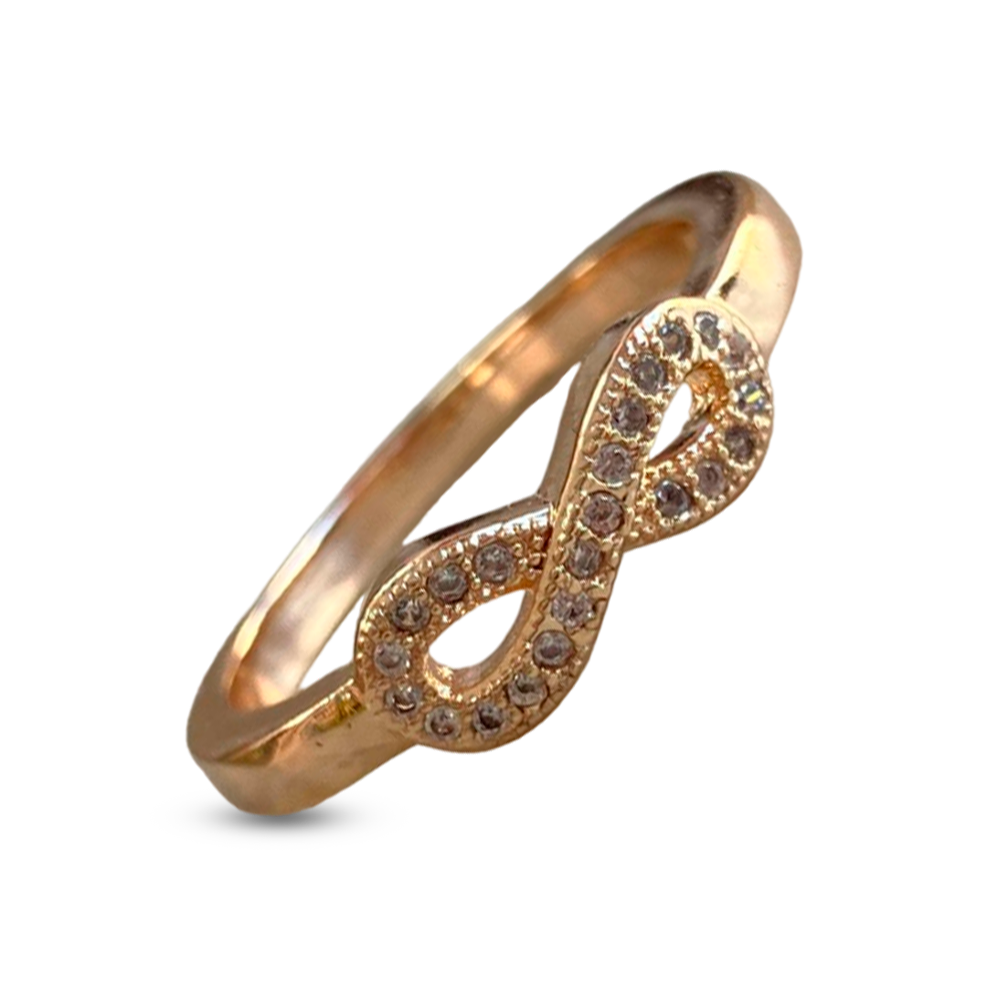 Stainless steel ring with infinity symbol design and small diamonds