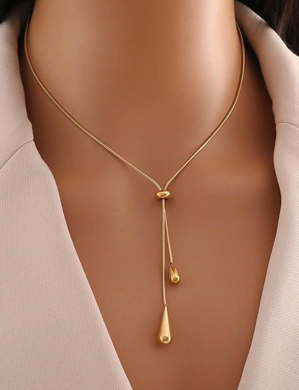Super Elegant Stainless Steel Necklace with Tear-Shaped Beads