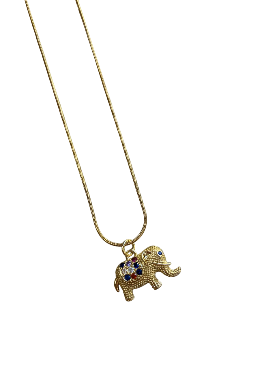 Stainless steel chain with elephant design and colorful diamonds