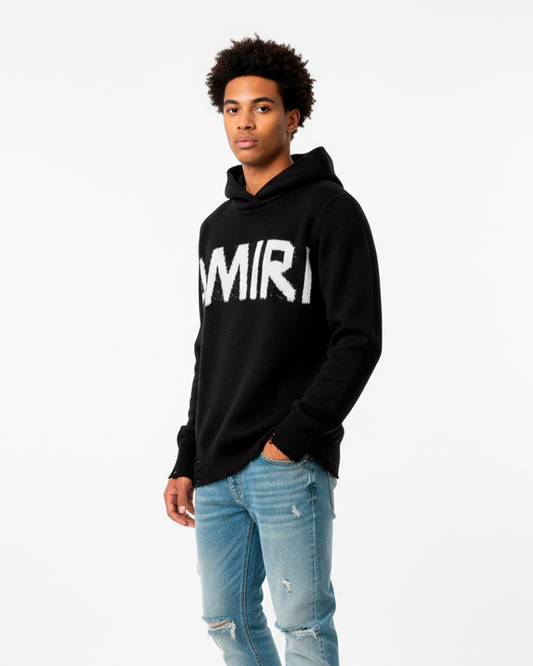 Hoodie Negro AMIRI tejido y Acabado Desgastado