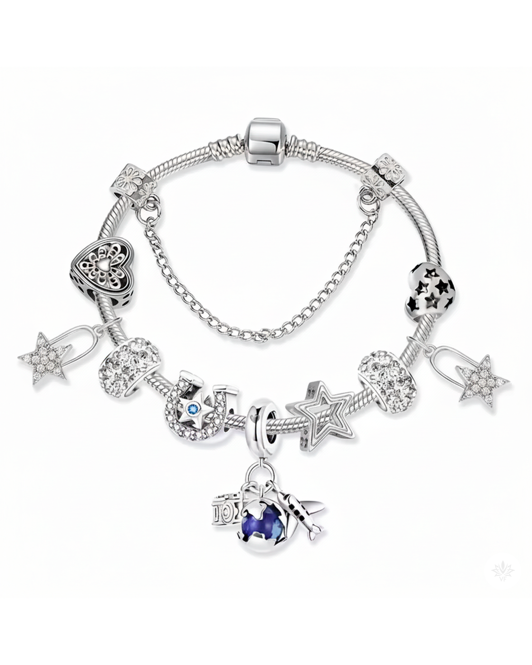 Pulsera de encantos viajeros con dijes brillantes