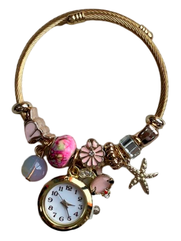 Bracelet - with heart designs, starfish, flowers and clock