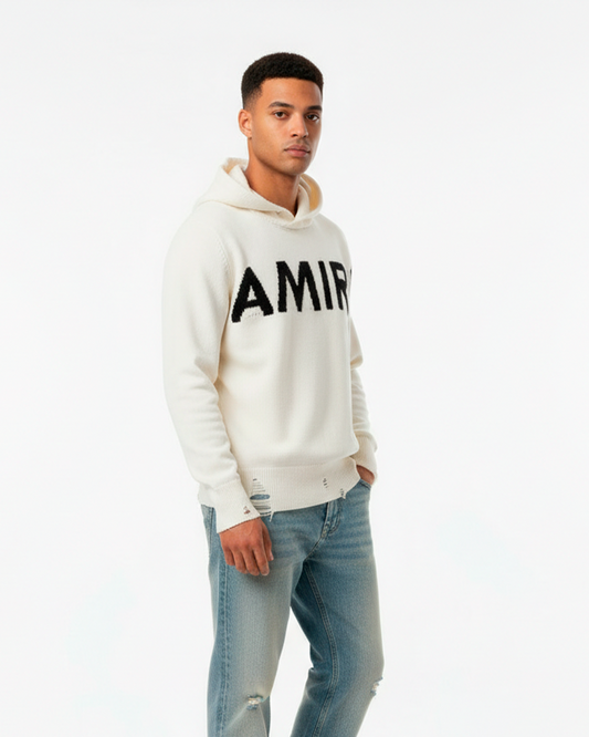 Hoodie blanco AMIRI tejido y Acabado Desgastado