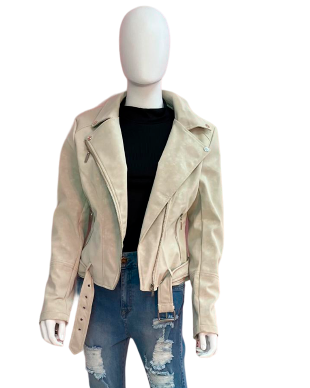 Soft Leather Vest with Zipper, Pockets, and Front Tie Strap