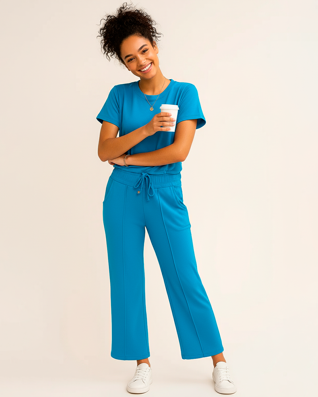 Short-Sleeve Sports Set with Palazzo Pants