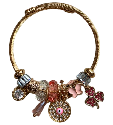 Bracelet - with circular designs butterfly crown clover flower