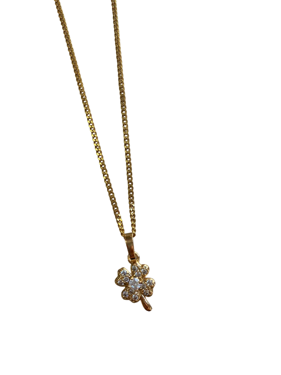 Stainless Steel Chain With Diamond Clover Flower Design
