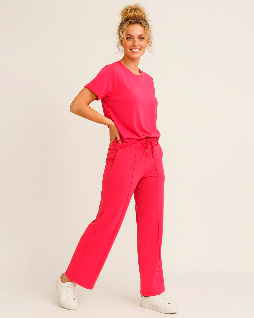 Short-Sleeve Sports Set with Palazzo Pants