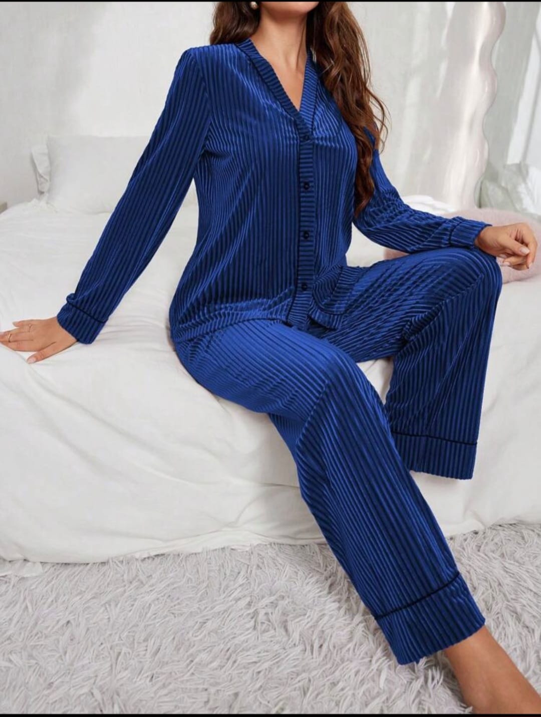 Sheer Velvet Stripe Pajama Set
