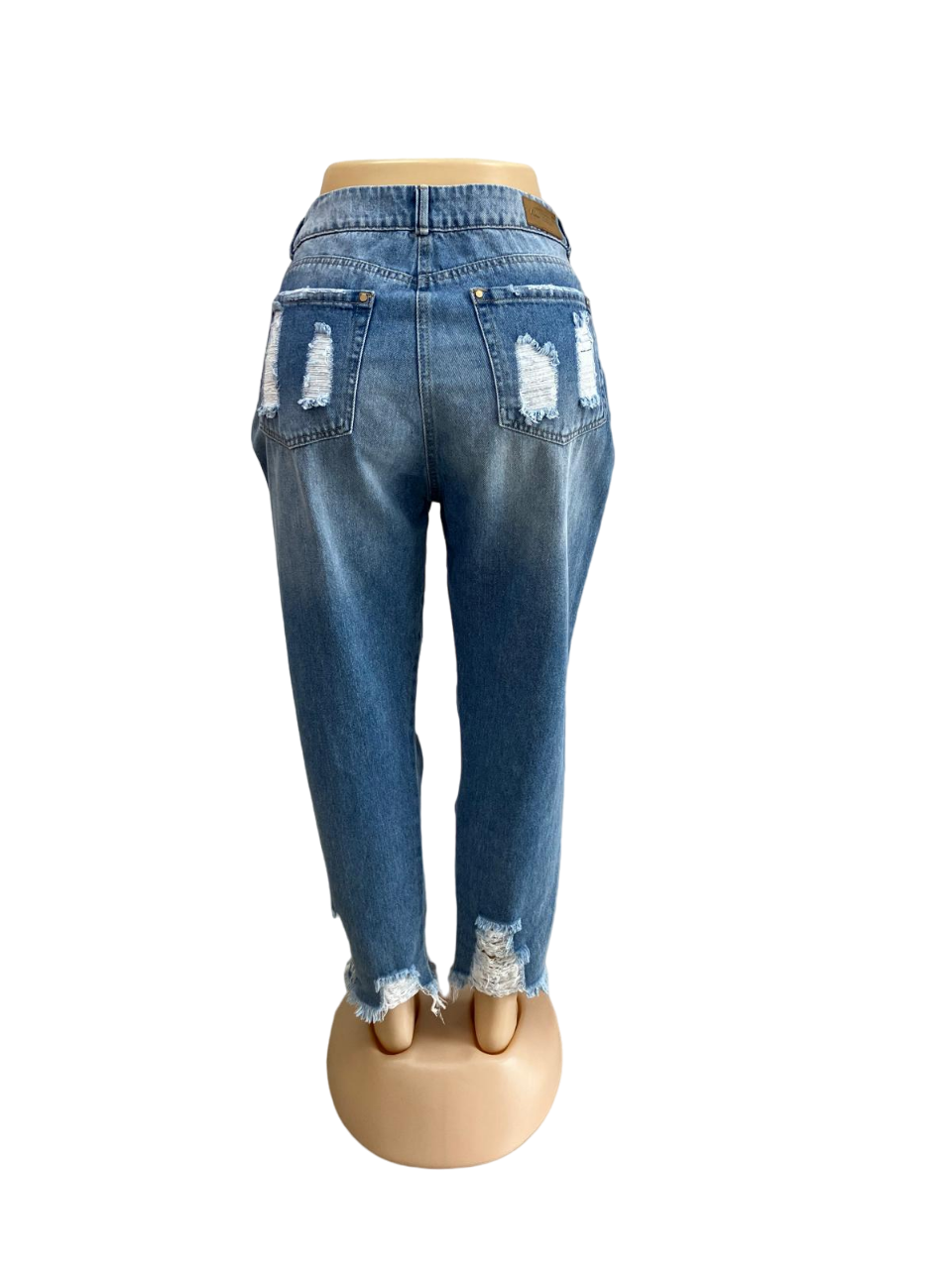 Plus-Size Wide-Leg Pants with Distressed Design and White Straps