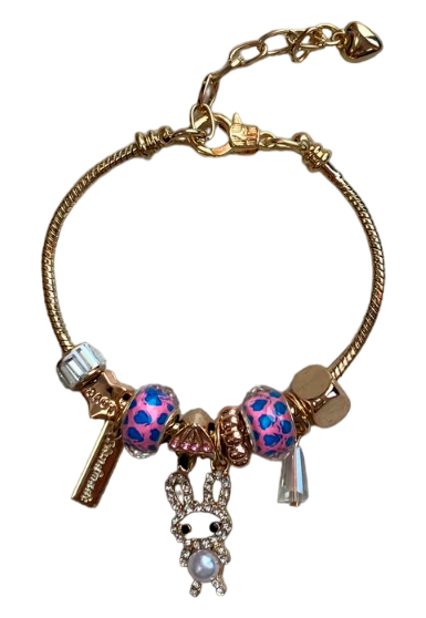 Bracelet - with rabbit designs with diamonds and colored balls