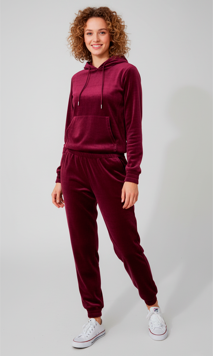 Conjunto deportivo de terciopelo burdeos
