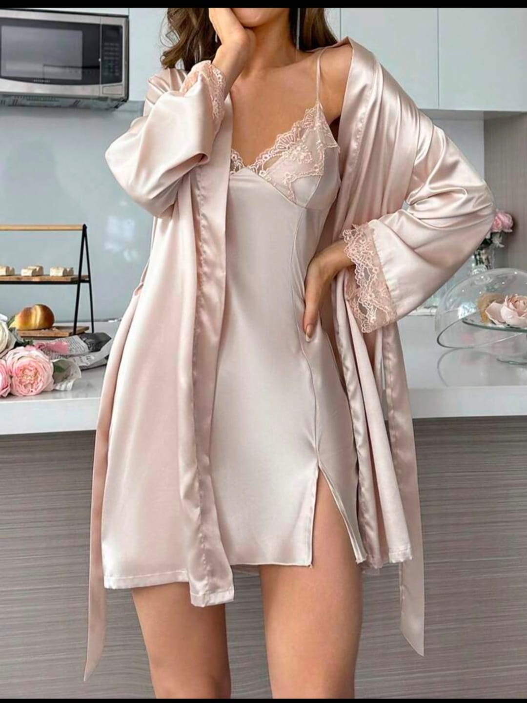 Floral Elegance Silk Robe Set