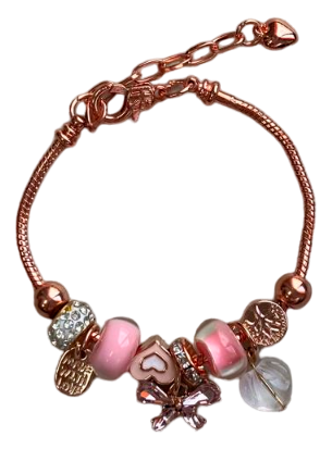 Bracelet - with heart designs diamonds heart and bow Color - rose white gold