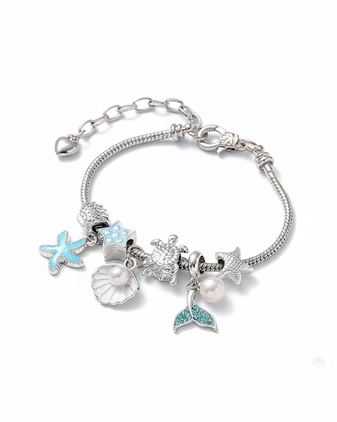 Pulsera marina con dijes oceánicos y perlas brillantes