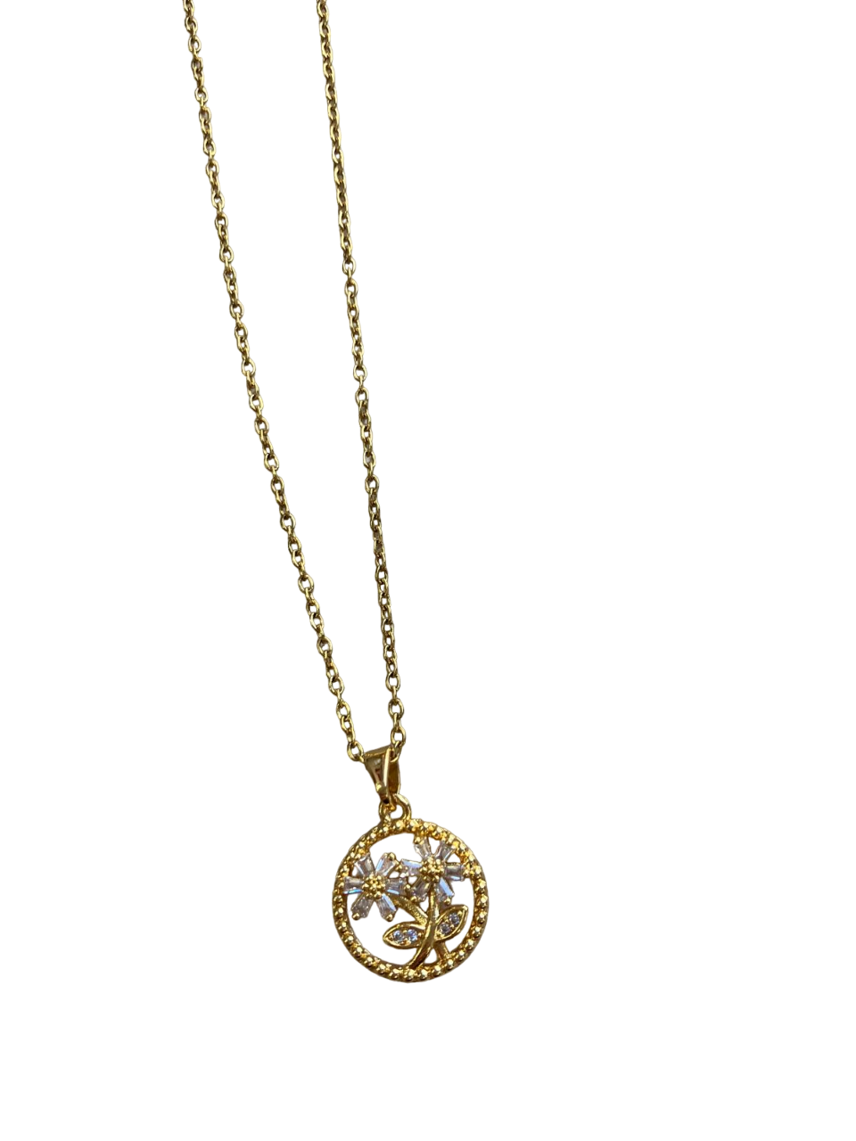 stainless steel chain With circle and flower design with diamonds