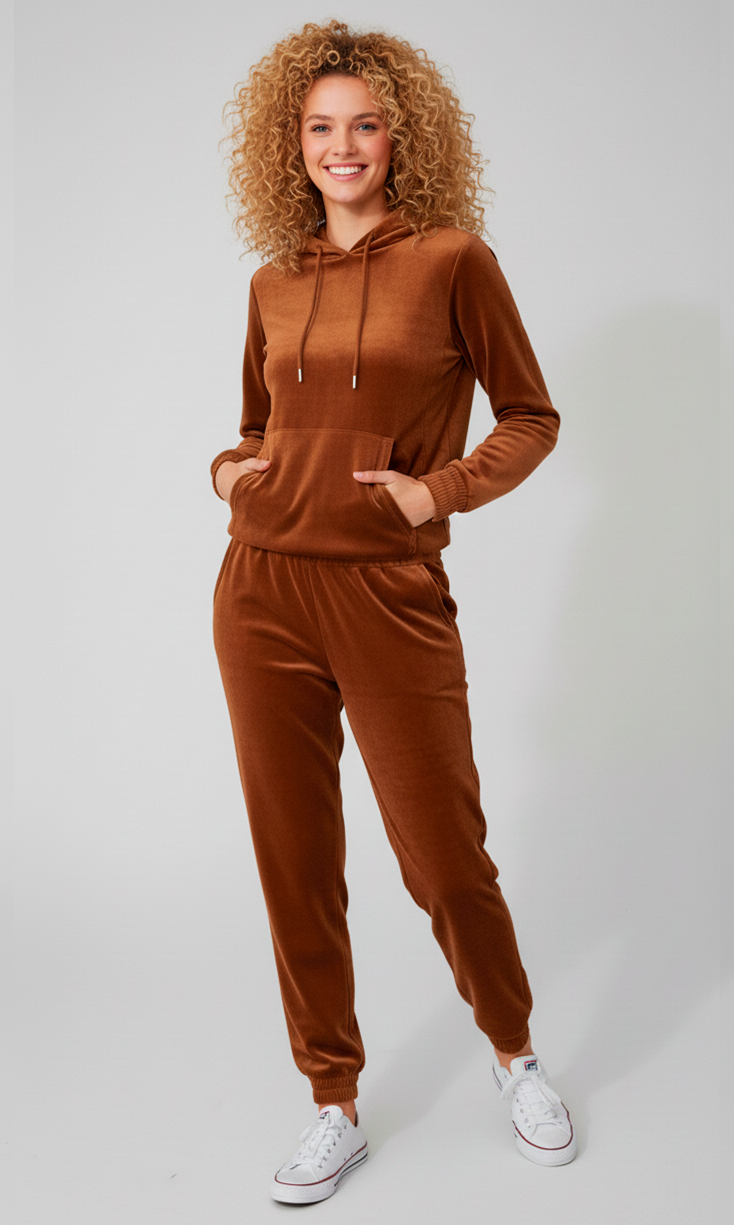 Conjunto deportivo de terciopelo burdeos