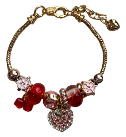 Bracelet - with circle anchor designs and heart with diamonds