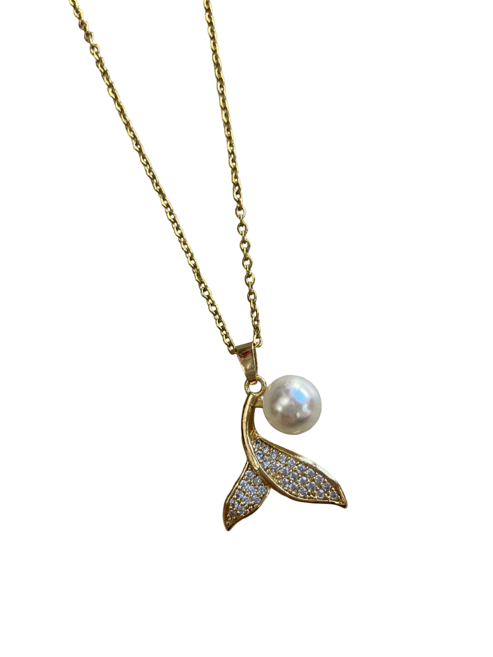 stainless steel chain Mermaid tail design with small diamonds and a pearl