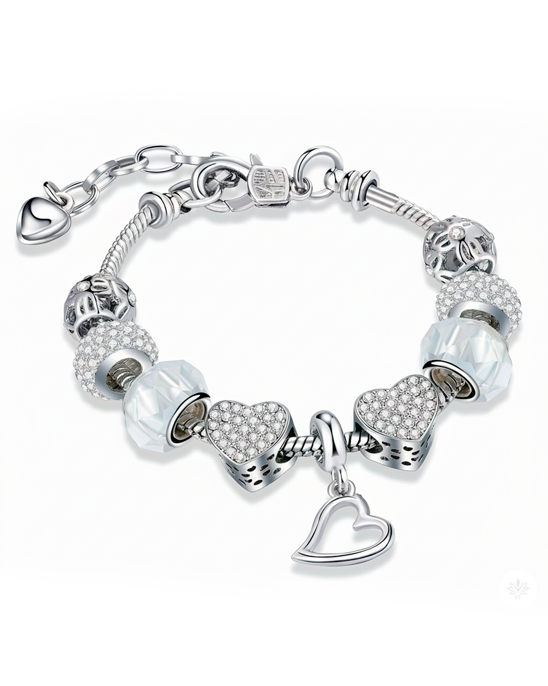 Pulsera de corazones brillantes con dijes de cristal