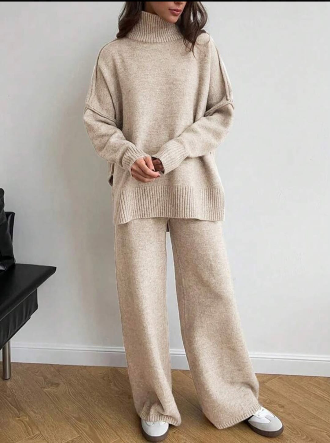 Elegant Cold-Weather Set with Drop Shoulders and Wide-Leg Pants