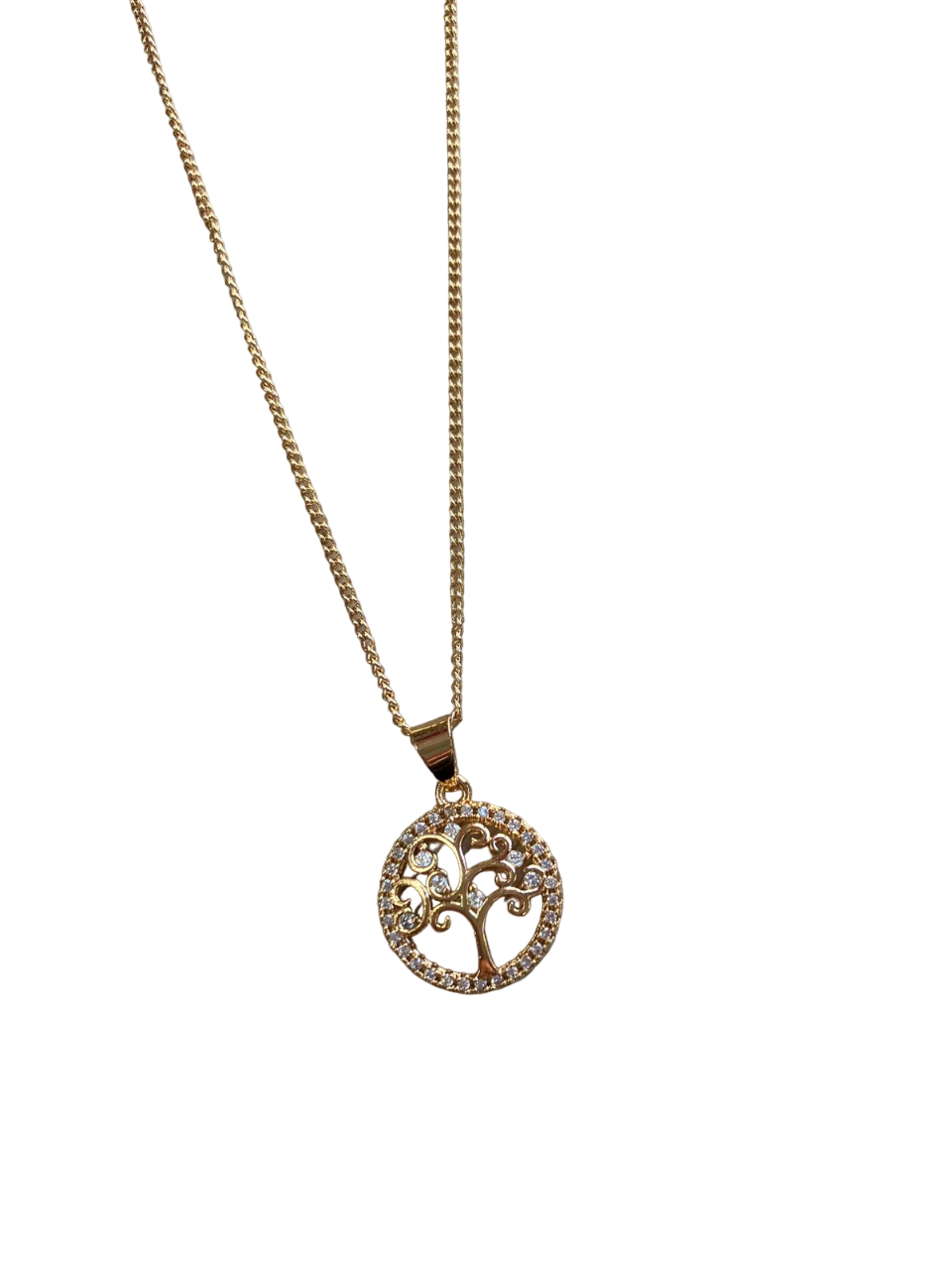 Stainless steel chain with family tree design and diamonds