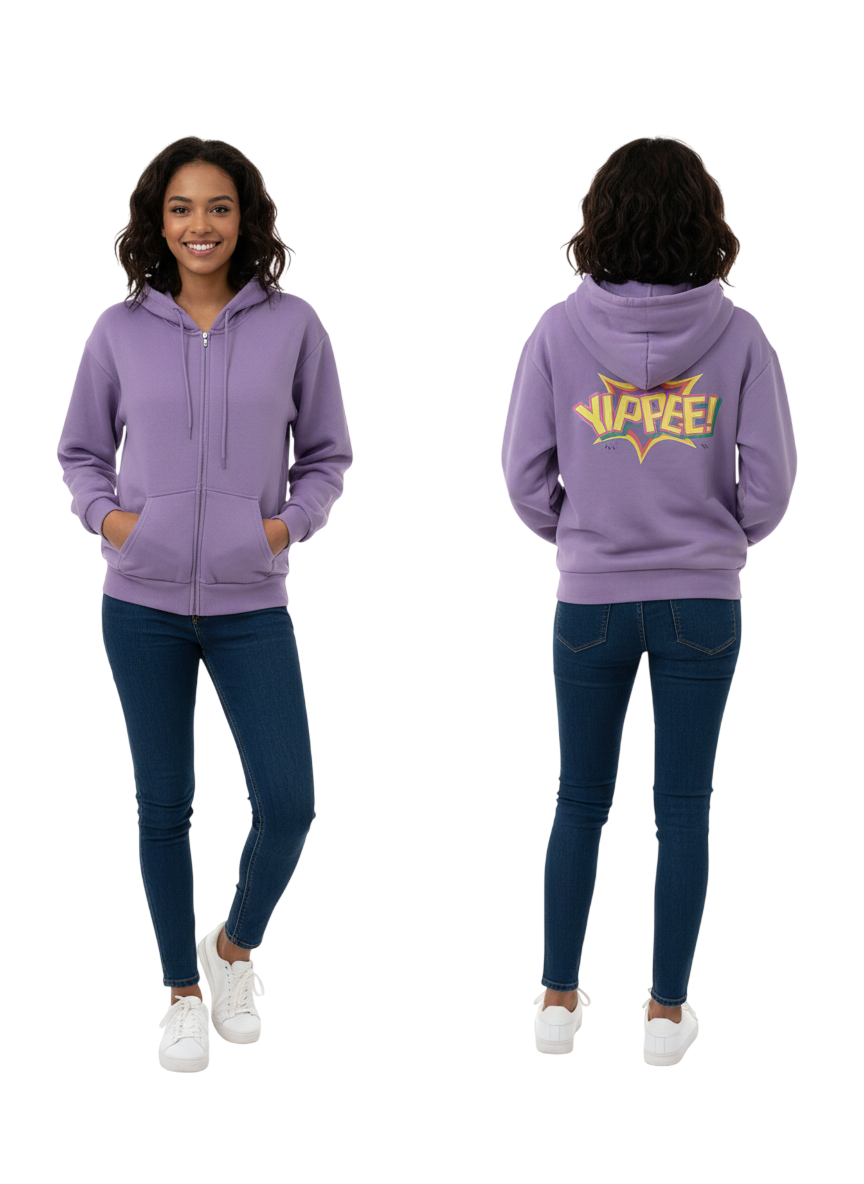 Hoodie Lila YIPPEE! con Estampado Retro