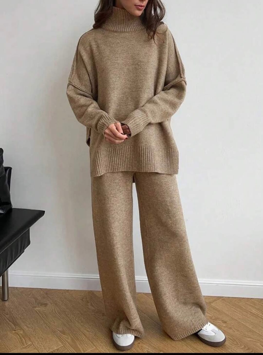 Elegant Cold-Weather Set with Drop Shoulders and Wide-Leg Pants