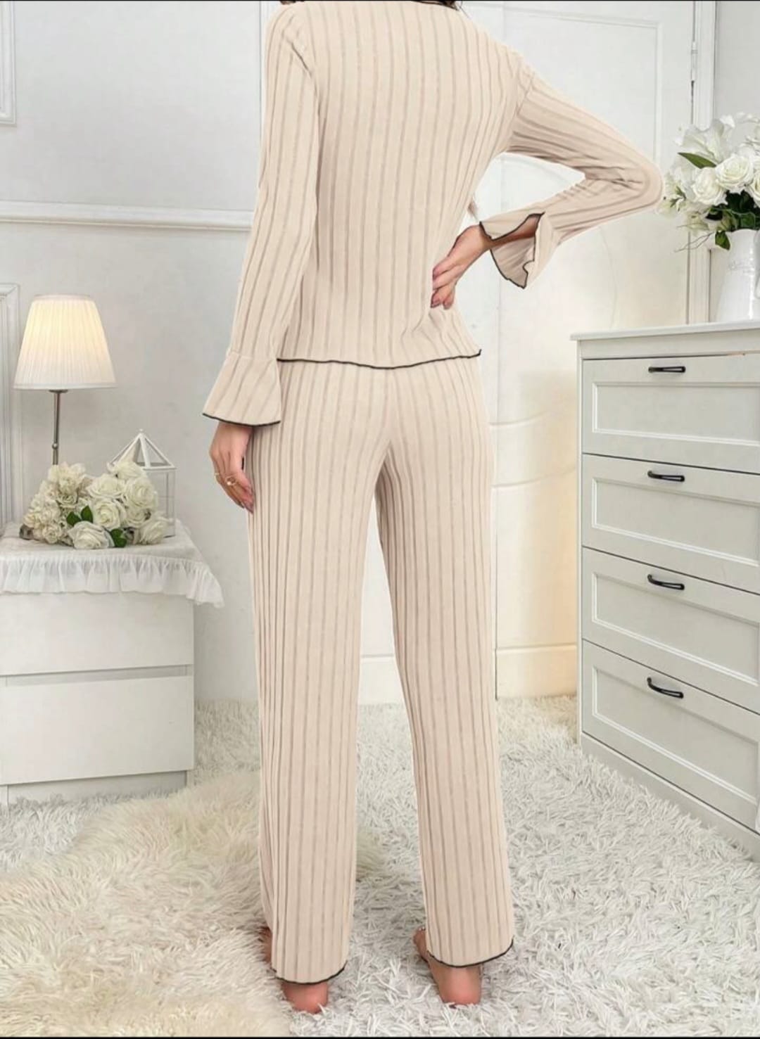 Bow Detail Cotton Pajama Set
