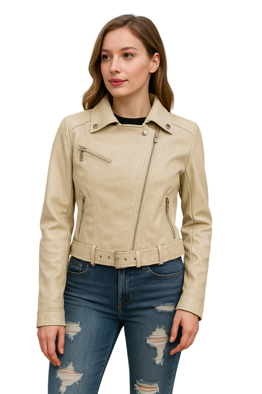 Soft Leather Vest with Zipper, Pockets, and Front Tie Strap