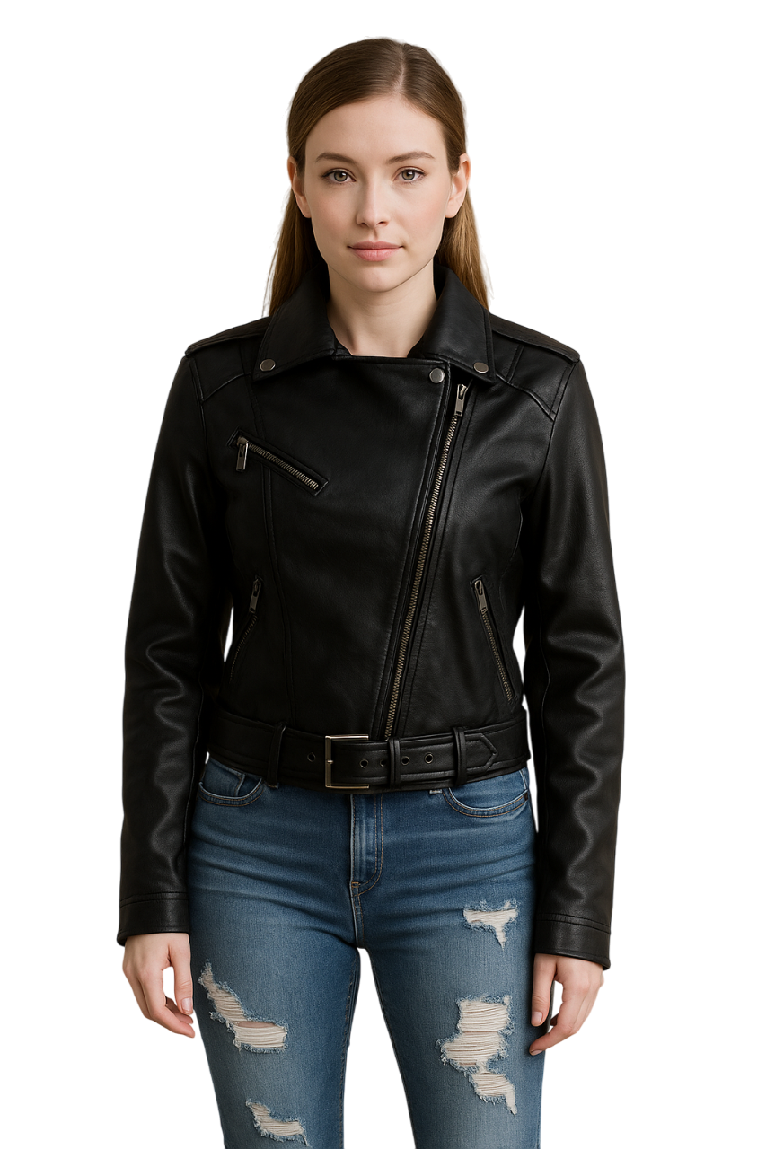 Shiny Leather Vest with Zipper, Silver Buttons, and Front Tie Strap