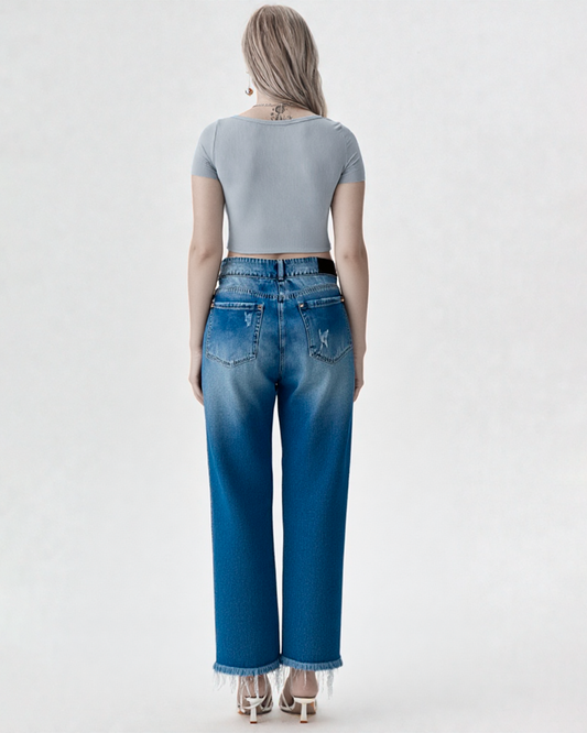 Plus-Size Wide-Leg Pants with Distressed Open-Front Design