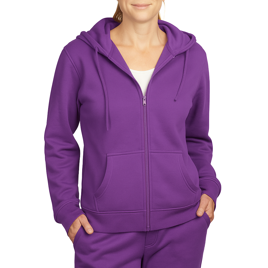 Single-Color Hoodie with Front Zipper and Side Pockets