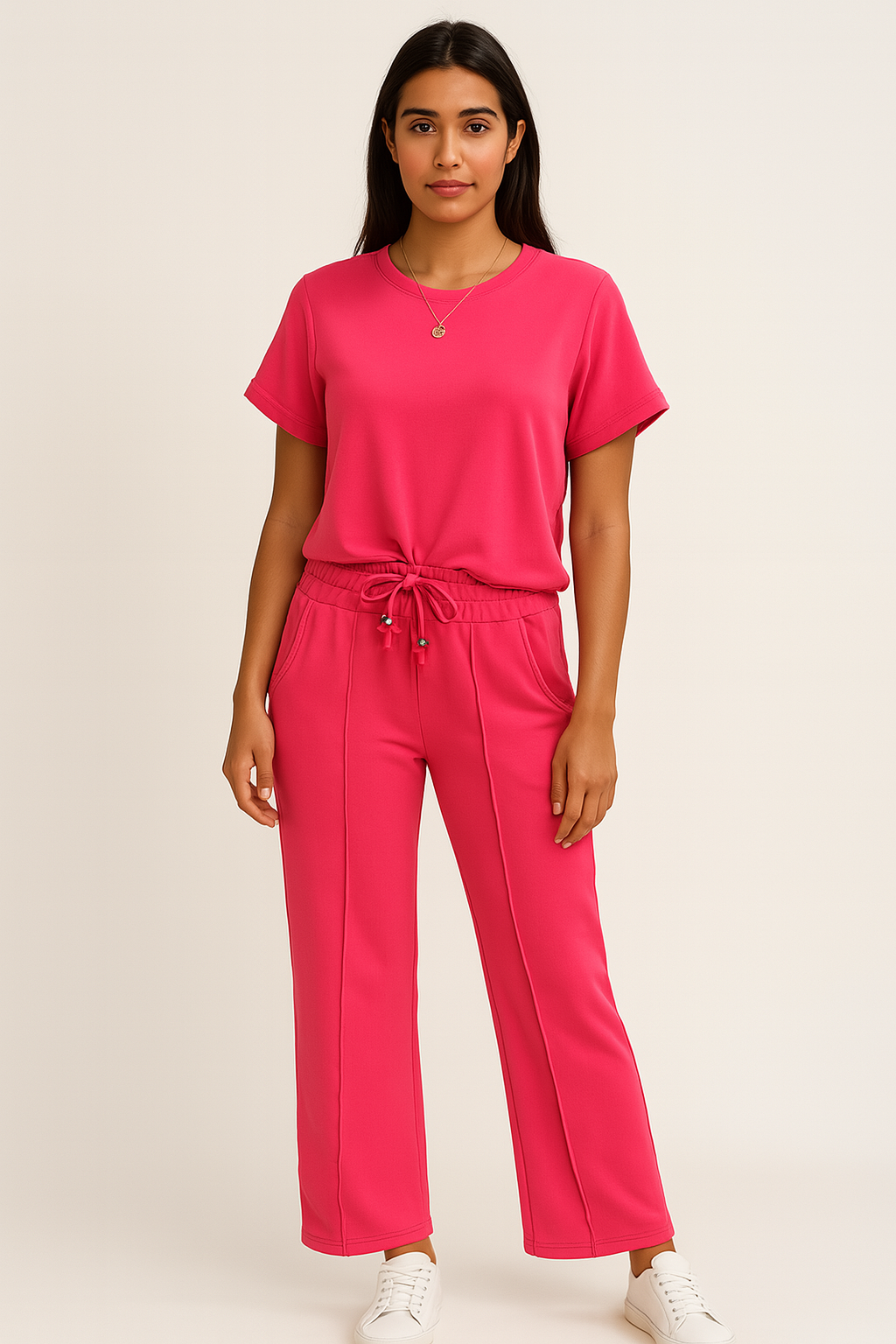 Short-Sleeve Sports Set with Palazzo Pants