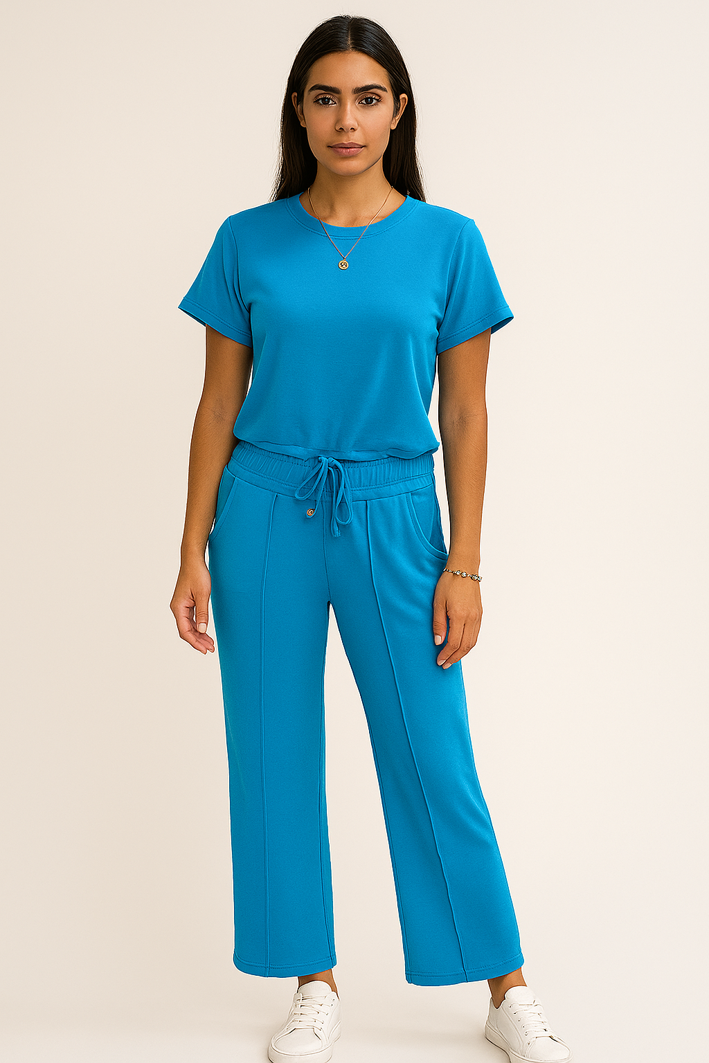 Short-Sleeve Sports Set with Palazzo Pants
