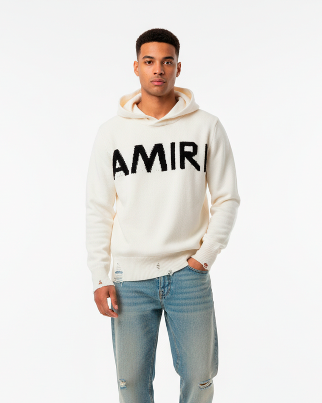 Hoodie blanco AMIRI tejido y Acabado Desgastado