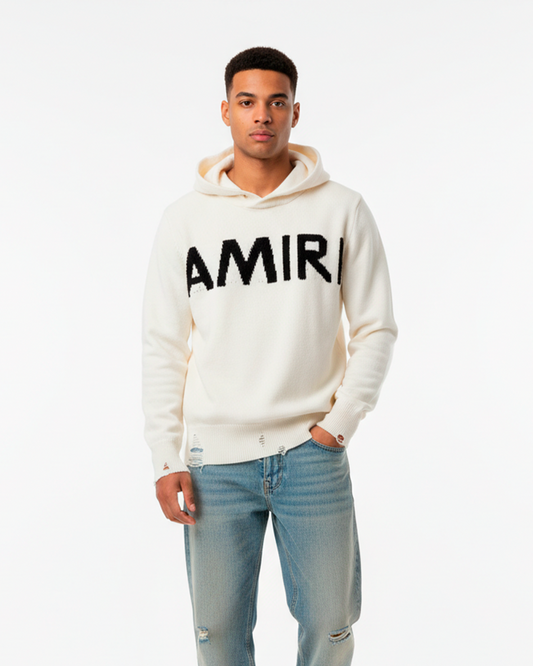 Hoodie blanco AMIRI tejido y Acabado Desgastado