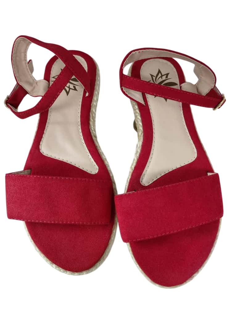 Sandalias Rojas con Plataforma de Yute