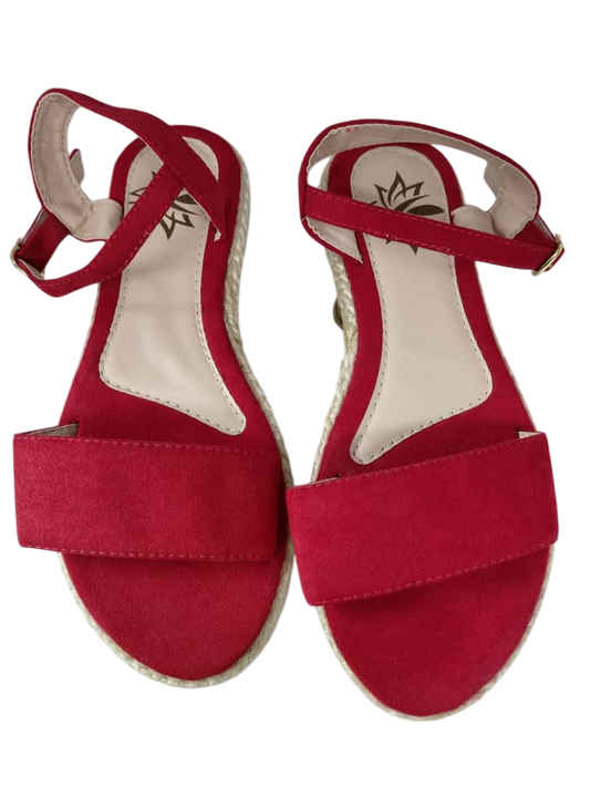 Sandalias Rojas con Plataforma de Yute