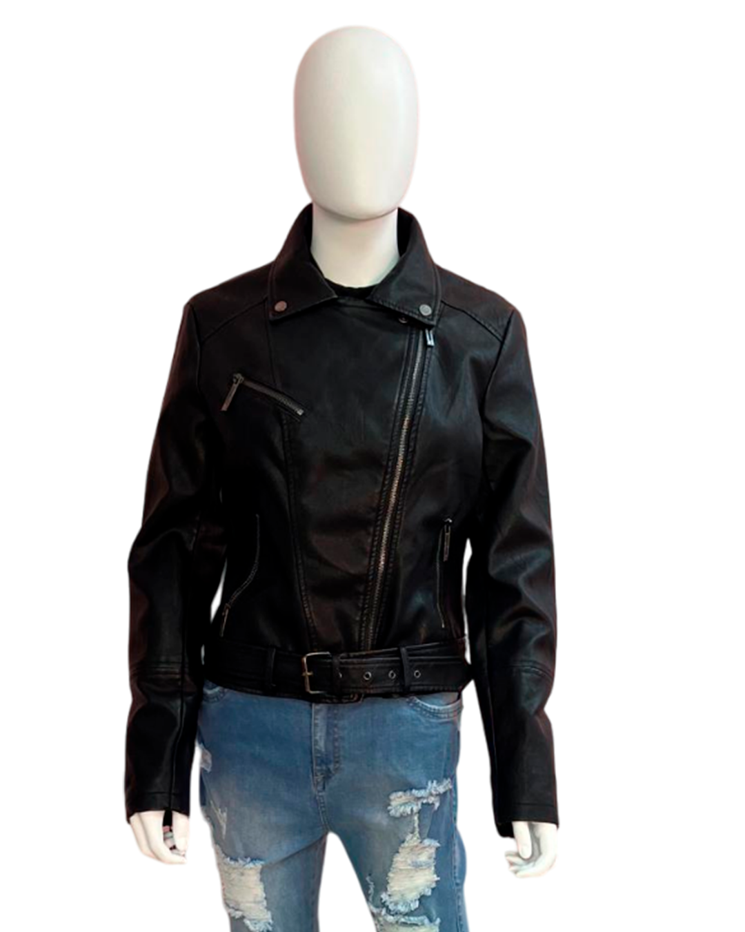 Shiny Leather Vest with Zipper, Silver Buttons, and Front Tie Strap