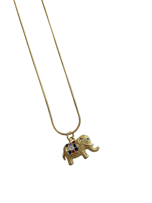 Stainless steel chain with elephant design and colorful diamonds