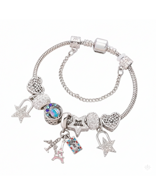 Pulsera de viaje con dijes inspirados en la aventura