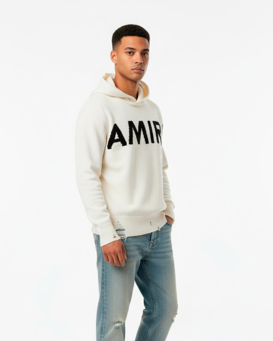Hoodie blanco AMIRI tejido y Acabado Desgastado