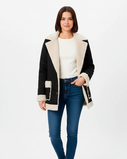 Chaqueta Negra con Forro Tipo Borrego – Abrigo