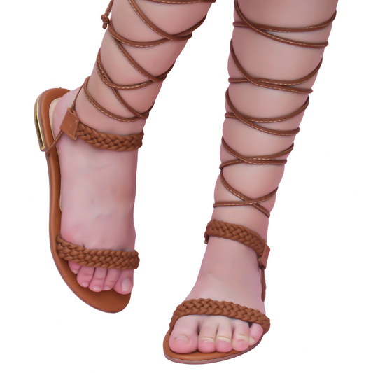 Sandals - with braided design and long straps to tie