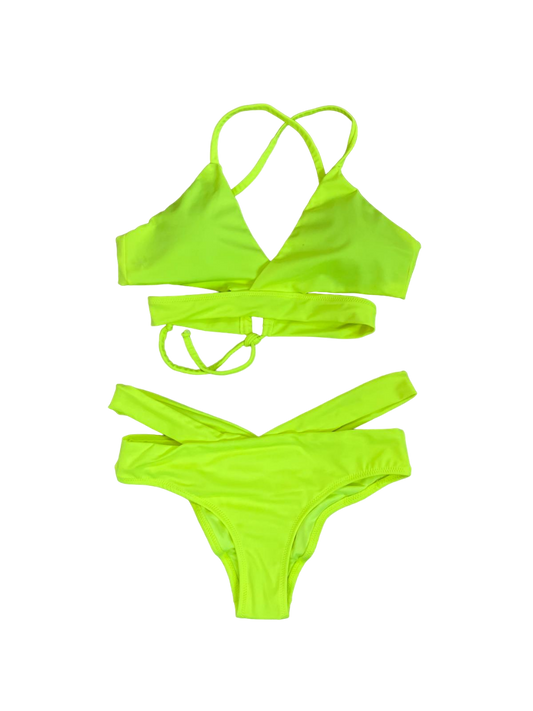 Neon green two-piece swimsuit