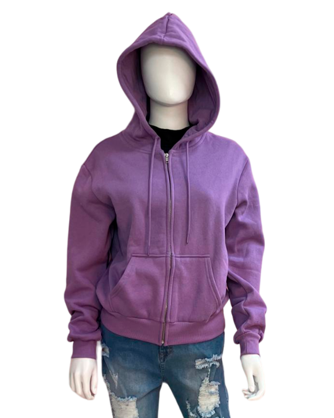 Single-Color Hoodie with Front Zipper and Side Pockets