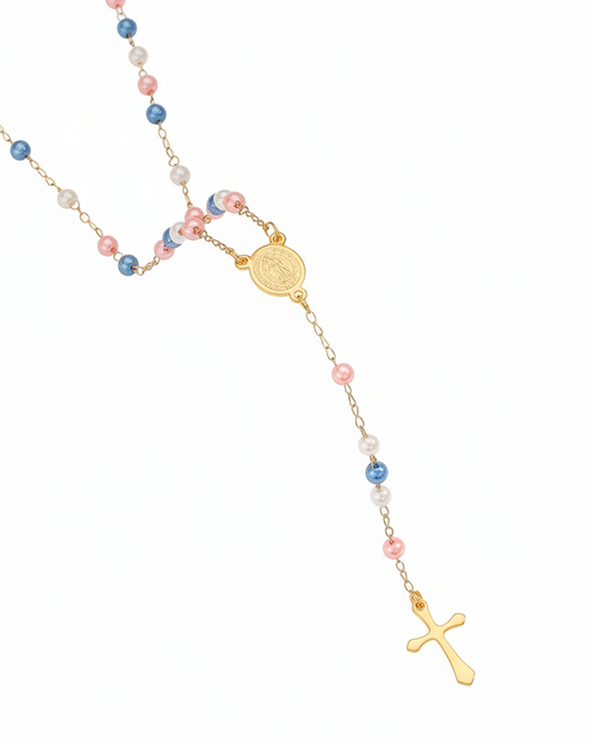 Rosario “Fe y Color” Dorado con Detalles en Perlas