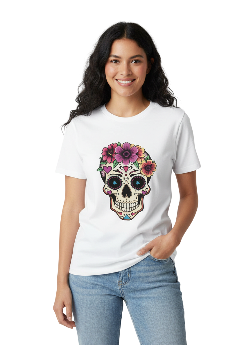 Camiseta Calavera Floral Arte y Tradición